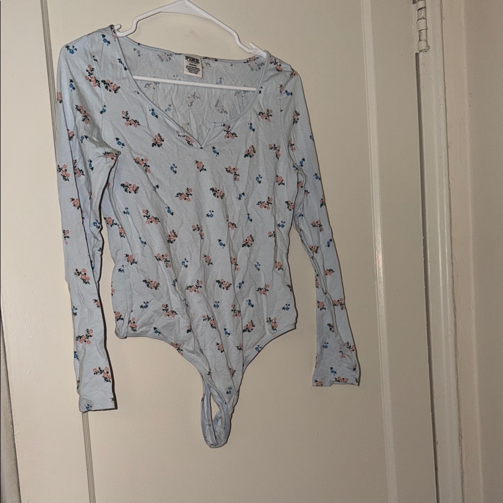 PINK Victoria's Secret Light Blue Floral Bodysuit
